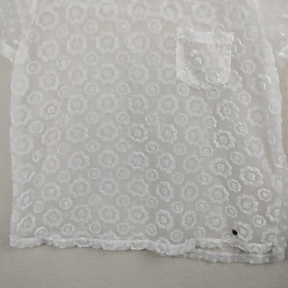 Abercrombie & Fitch White Shear Fairy Top Womens M Floral Gauzy Cottagecore Y2K - Picture 3 of 15